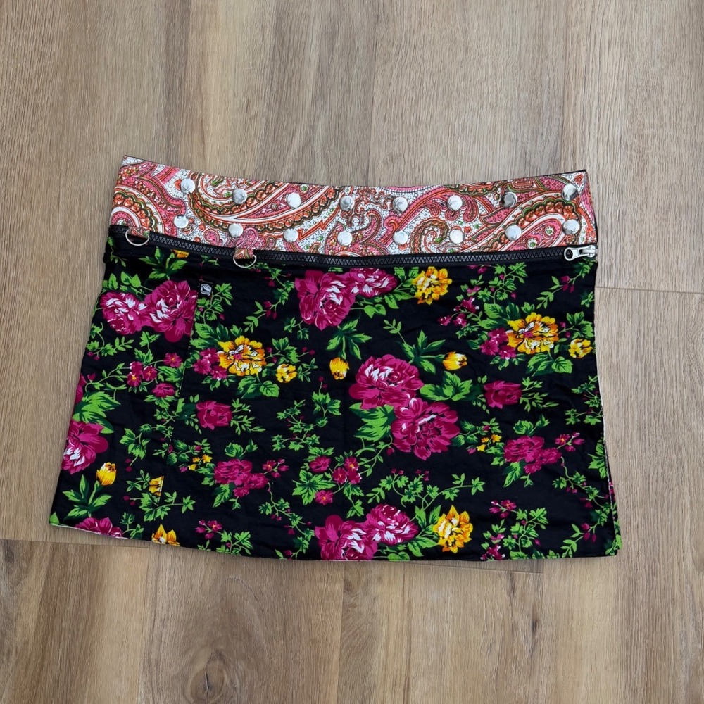 Vintage Handmade Studded Floral Paisley Wrap Mini Skirt One Size Adjustable